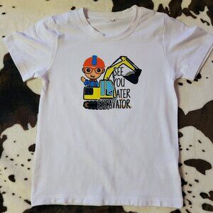 Blippi Excavator Handmade Kids TShirt White Short Sleeve Graphic Tee